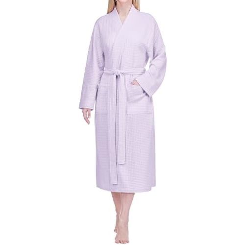 PAVILIA Womens Waffle Knit Robe Lightweight Cotton Blend Full Length House Bathrobe with Pockets