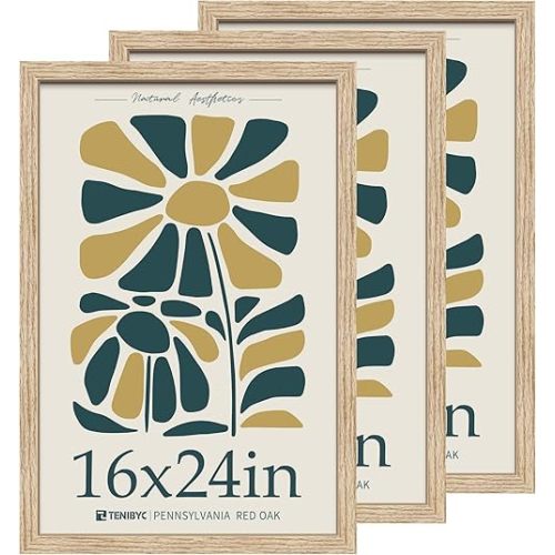 16x24 Oak Poster Frame 3 Pack, Natural Solid Wood Picture Frame, Wall Gallery Frame