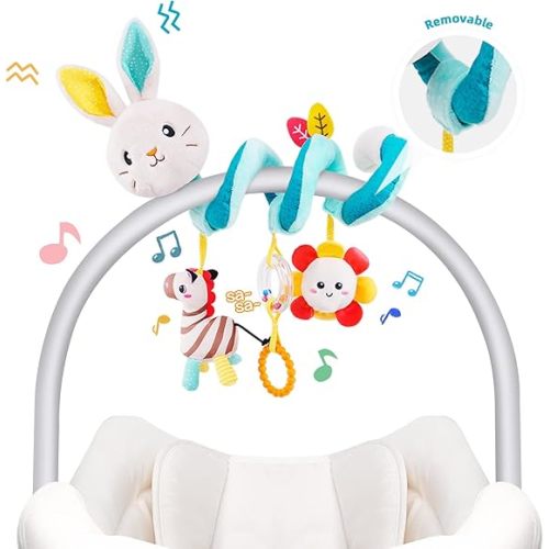 Koty Newborn Car Seat Toys, Stroller Toys for Babyies 0-6 Months,Infant Activity Spiral Plush Toys Hanging - Carseat Stroller Crib with Musical Rattle Toy for Boys Girls 0 3 6 9 Months