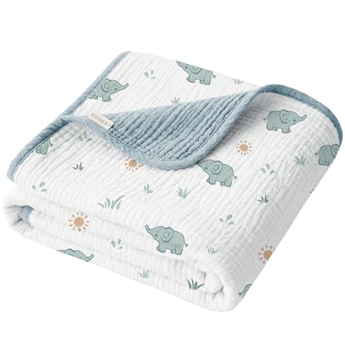 Konssy Muslin Baby Blankets for Girls Boys, 100% Cotton Crib Blanket for Baby Infant Toddler, Super Soft and Lightweight Nursery Blankets 40"x36" (Elephant)