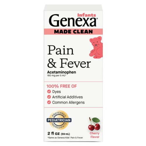 Genexa Infants Clean Pain & Fever Acetaminophen, Dye Free, Organic Cherry, 2 fl oz