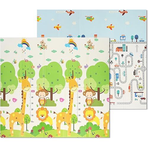 LIVINGbasics Baby Play Mat, 79"x71" Waterproof Foldable Reversible Large Foam Floor Mat, 0.3" Thicker Baby Crawling Mat for Infants, Toddler, Kids, Indoor Outdoor Use