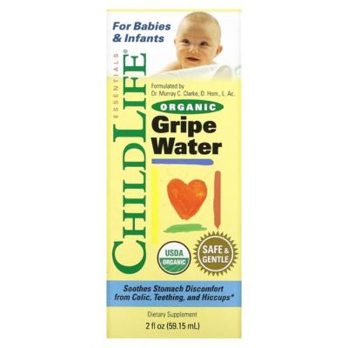 CHILDLIFE ESSENTIALS Organic Gripe Water for Newborns - Soothes Occasional Stomach Discomfort Associated with Colic, Teething, & Hiccups in Infants &
