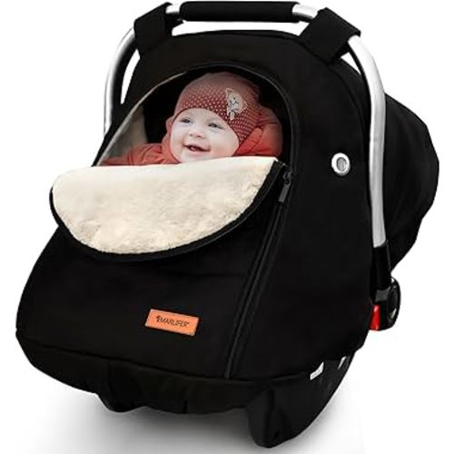 Waterproof Winter Baby Car Seat Cover, Carseat Cover Boys, Cozy & Warm Cover, Infant Car Seat Canopy, Universal Cold Weather Shield, Black