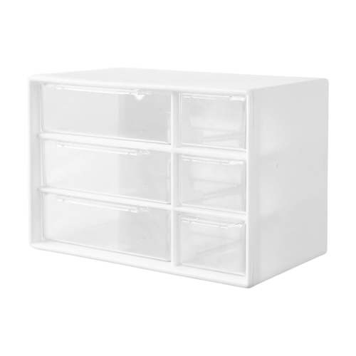 Hiroekza Clear Stackable Desk Organizer with 6 Drawers Office Stationery Supplies Organizer Plastic Storage Box Desktop Drawers 7.09x4.61x3.82in White