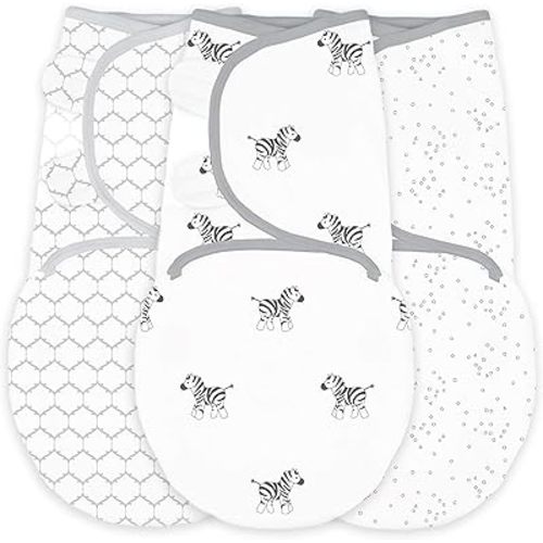 Amazing Baby Swaddle Blanket with Adjustable Wrap, Set of 3, Zebra, Confetti and Lattice, Sterling, Small