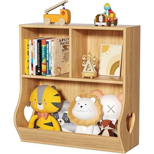 Lerliuo Baby Toddler Bookshelf and Storage Organizer, Kids Cabinet and Bookcase, Wooden 3 Cubby Children Book Shelf for Playroom, Bedroom, Nursery, School 23.62'' H (Natural)