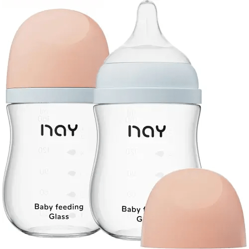 Natural Glass Baby Bottle Wide Neck, Anti-Colic Baby Bottle, Clear, 5.4oz(Pack of 2), Includes 2Pcs Natural Response Nipple(S), 1 Months+