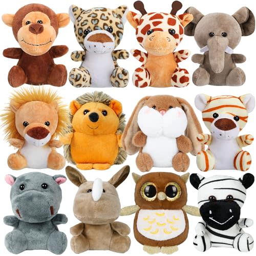 Arrozon 12 Pcs Small Stuffed Animals Bulk, 4.5 Inch Mini Stuffed Animals, Keychain Plush Toys Stocking Stuffers for Kids, Carnival Claw Machine Prizes, Class Gifts Christmas Goodie Bags