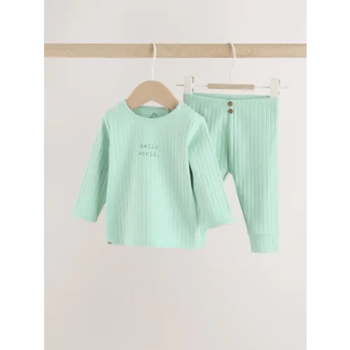 Sage Green Hello World Top and Leggings Baby Set