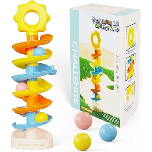 8 Level Rainbow Drop Tower with 3 Balls(0.6 inch),17.3 Inch Baby Ball Drop for 18-24 Months,Fine Motor Skills,Bath Toys for 2 Year Old Boys and Girls