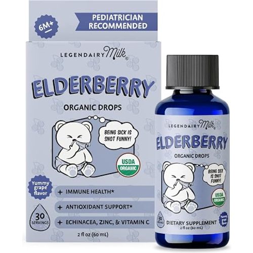 Legendairy Milk Organic Baby Elderberry Syrup Drops, Vitamin C & Zinc 2oz