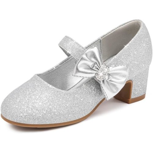 Girls Dress Shoes with Bow Mary Jane Princess Shoes Flower Girl High Heels for Toddler Little Big Kids Wedding Party Birthday