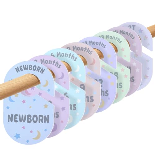 COOLBEBE Baby Closet Dividers 8 Pack Double-Sided Nursery Clothes Organizer | for Newborn to 2T, Baby Clothes Size Hanger Organizer, Fit Most Rods, Neutral for Boy & Girl Nursery Decor, Starry