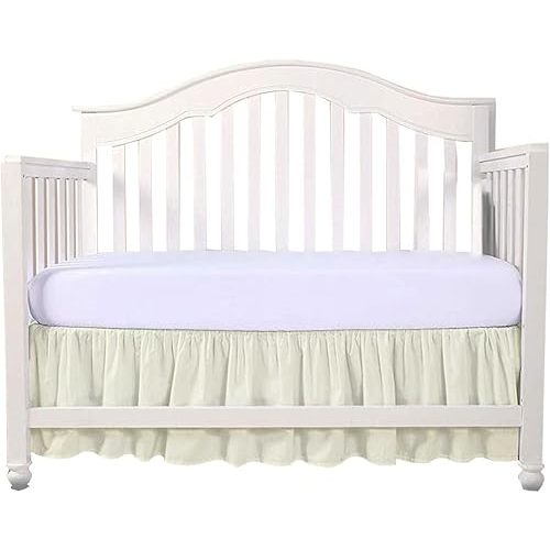 Crib Bed Skirt 28” x 52” with 14” Drop – Split Corners Dust Ruffle, Microfiber - Breathable, Durable, Elastic Adjustable Fit, Soft Nursery Bedding for Baby Boys & Girls, Ivory Solid
