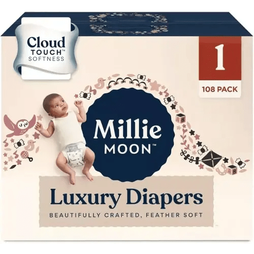 Millie Moon Luxury Diapers, White, Size 1, 108 Count