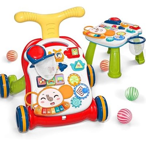CUTE STONE Sit-to-Stand Learning Walker, 2 in 1 Baby Walker