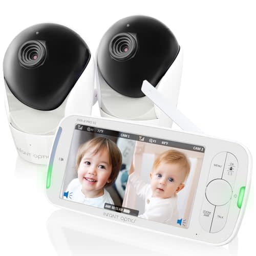 Infant Optics DXR-8 PRO SS (Split-Screen), Patented Simultaneous Dual Audio (SDA), 5” HD Video Baby Monitor with 2 Cameras, Patented A.N.R., No WiFi, Pan Tilt Zoom, Hack-Proof