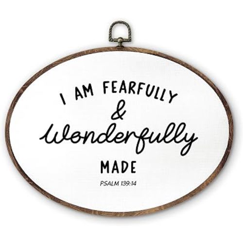 DILSJ Christian Nursery Oval Wall Art Decor,I Am Fearfully and Wonderfully Made Bible Verse Canvas Wall Art Framed, Religious Scripture Psalm 139:14 Hanging Decorations for Kid Bedroom Playroom Classroom,8x11 Inch