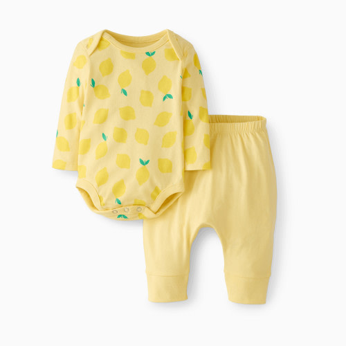Hanna Andersson Baby Wiggle Set - Tossed Lemons On Light Yellow, 3-6 M