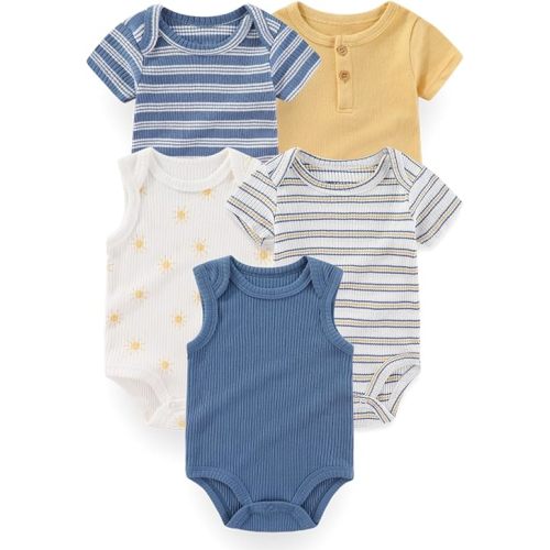 Four Seasons Baby Boy Girl Bodysuits 5-Pack Cotton Comfort Short Sleeve Baby Clothes Soft Infant Outfits