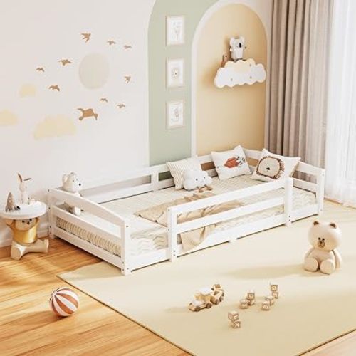 Toddler Floor Bed with Wood Slats, Twin Montessori Floor Bed Frame for Kids