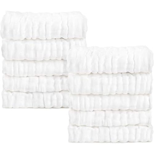 AIDEA Baby Muslin Washcloths-10 Pack, 100% Cotton Washcloth, Newborn Essentials, Soft Baby Washcloths, Absorbent Baby Towel, Bath Face Towels, Burp Cloths, Rags for Newborn, Baby Gifts-White 10" X10"