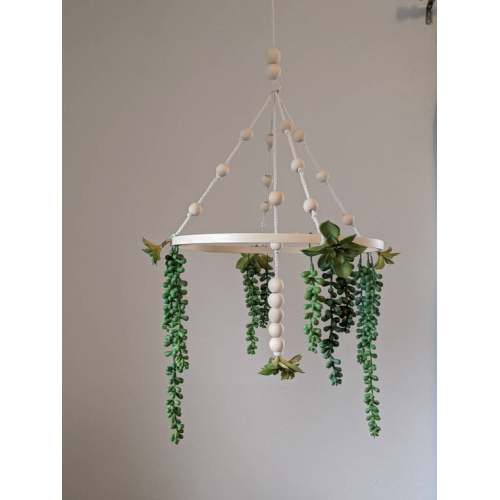 Succulent Boho Baby Mobile with Natural Greenery
