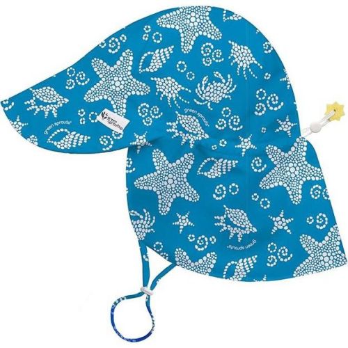 Green Sprouts Baby/Toddler UPF 50+ Eco Flap Hat - Blue Seashells - 0/6 Months
