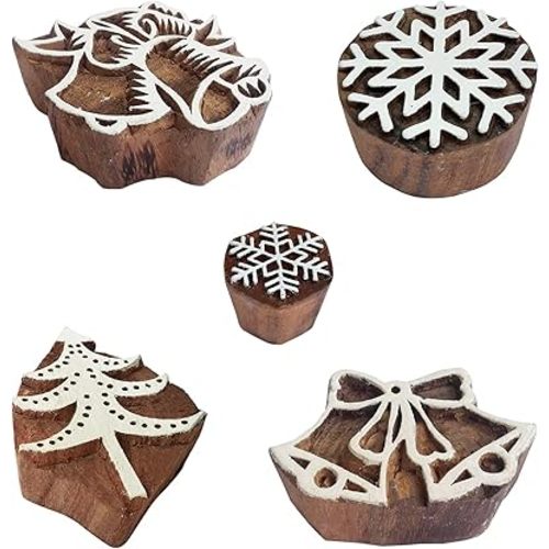 Royal Kraft Christmas Wooden Printing Stamps (Set of 5) - DIY Henna Fabric Textile Paper Clay Pottery Blocks Htag2216