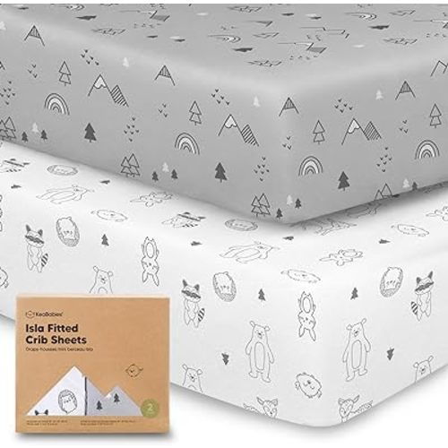 KeaBabies 2-Pack Baby Crib Sheets for Boys, Girls - 52x28 Viscose Derived from Bamboo Toddler Bed Sheets Neutral, Fitted Crib Mattress Cover for Standard Baby Bedding, Soft & Cozy (Woodland)
