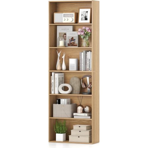 Giantex 6-Tier Bookcase, 70" Tall Wooden Bookshelf, Freestanding Storage Organizer w/Open Shelves, Anti-Tipping Kits, Modern Floor Standing Display Shelves for Living Room, Bedroom,Natural