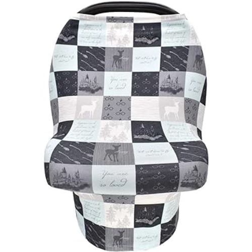 Lemida Car Seat Nursing Cover Shopping Cart Cover High Chair Cover 4 in 1 Carseat Canopy Nursing Breastfeeding Cover for Baby Boys and Baby Girls (Grey&Green)