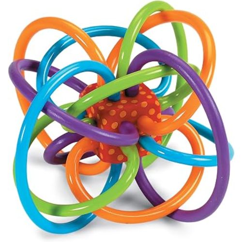 Manhattan Toy Winkel Rattle & Sensory Teether Toy, Blue/Green/Orange, 5 Inch x 4 Inch x 3.5 Inch