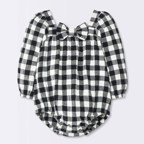 Baby Girls' Gingham Ruffle Bubble Romper - Cloud Island™ Black 0-3M