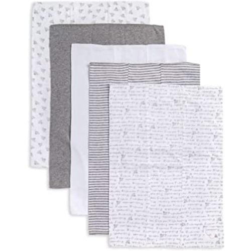 Burt's Bees Baby - 5 Pack of Burp Cloths, 100% Organic Cotton (1 Cloud, 1 Solid Color, 1 Honey Bee, 1 Stripe, 1 Alphabet Bee Print, Heather Grey)