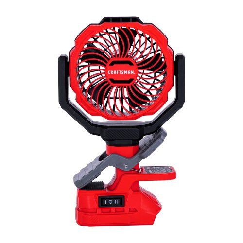 CRAFTSMAN 4-in Indoor Desk Fan, Battery Powered, in Red and black