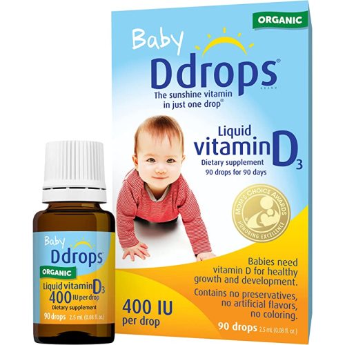 Ddrops Organic Baby 400 IU 90 Drops - Daily Vitamin D Liquid for Infants. Supports Teeth & Bone Health. No Preservatives, No Sugar, Non-GMO, Allergy-Friendly - 0.08 Fl Oz (Pack of 1)