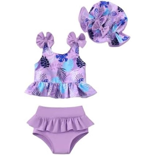 Mioglrie Baby Infant Swimsuit Girl Toddler Bathing Suit Girl Summer Beach Bikini Tankini Swimwear Hat 3-24 Months 2t-5t