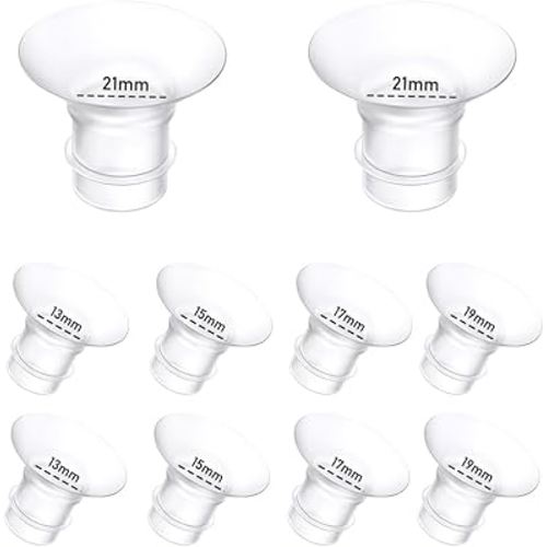 10Pcs Breast Pump Flange Insert 13/15/17/19/21mm*2 Compatible with Momcozy/Spectra/Medela/eufy/Elvie/Lansinoh/Paruu P10 Breast Pump, Fit for Momcozy M5/M9/M6/V2 Pro/V2 pro/S12 Pro/eufy E10 S1 S1 Pro