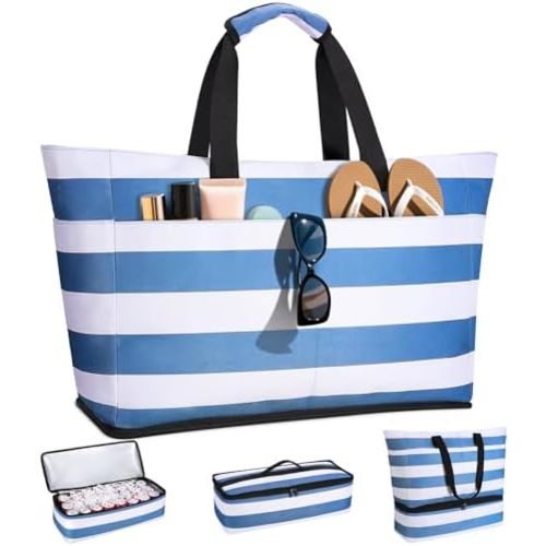 54L Large Beach Bag with Detachable Cooler, Waterproof Sandproof Beach Bags for Women, Duffle Bag for Diving/Swimming