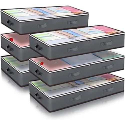 90L Under Bed Storage Containers, 6 Pack Underbed Closet Storage Organizer System, Moving Bags with Clear Window and Reinforced Handles for Bedding Pillows Blanket Clothes Wardrobe Bedroom