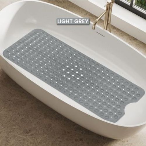 Non Slip Bathtub & Shower Mat Extra Long Bath Tub Mats for Bathroom - Light Grey (1-Pack)