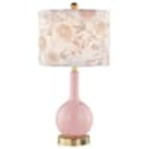 Cinkeda Gawronski 24 in. Pink Traditional Ceramic Table Lamp with Floral Printed Linen Shade and 2 USB Sports TD-137