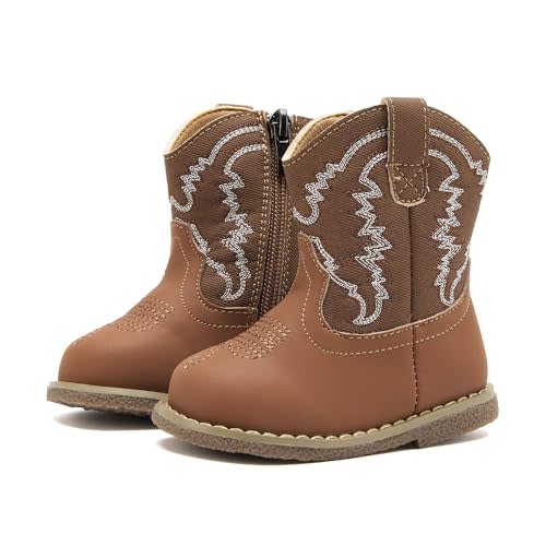 BMCiTYBM Baby Cowboy Cowgirl Boots Infant Western Boots Toddler Boys Girls Round Toe Riding Mid Calf Boots All Seasons for 6 9 12 18 24 Months