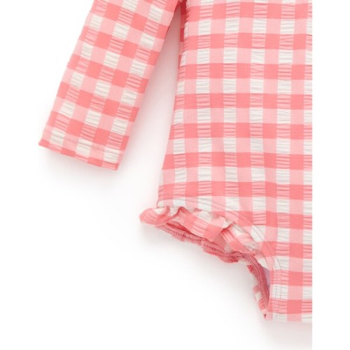 Frilly Long Sleeve Swimsuit Pomegranate Gingham - Purebaby | Maisonette