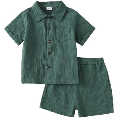 Baby Boys Summer Clothes Toddler Boys Button-down Shirt Tops + Shorts Outfit 2PCS 6 Months-7 Years