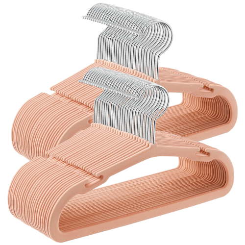 SONGMICS Baby Hangers 50 Pack, Kids Hangers for Closet, Non-Slip Velvet Hangers, Childrens Hangers, Wide Shoulder Notches, Coral Pink