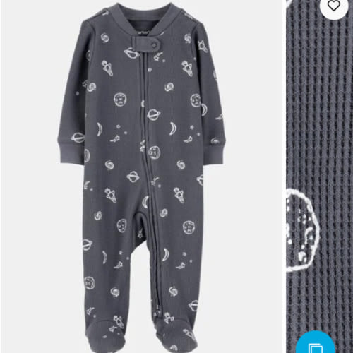 Baby Boy Space Print 2-Way Zip Waffle Knit Sleep & Play Pajamas - Grey | Carter's