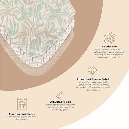 Crane 100% Cotton Newborn Baby Bib Set - 3 Bandana Style Muslin Drool Bibs for Eating Essentials - Set for Baby Boy or Girl